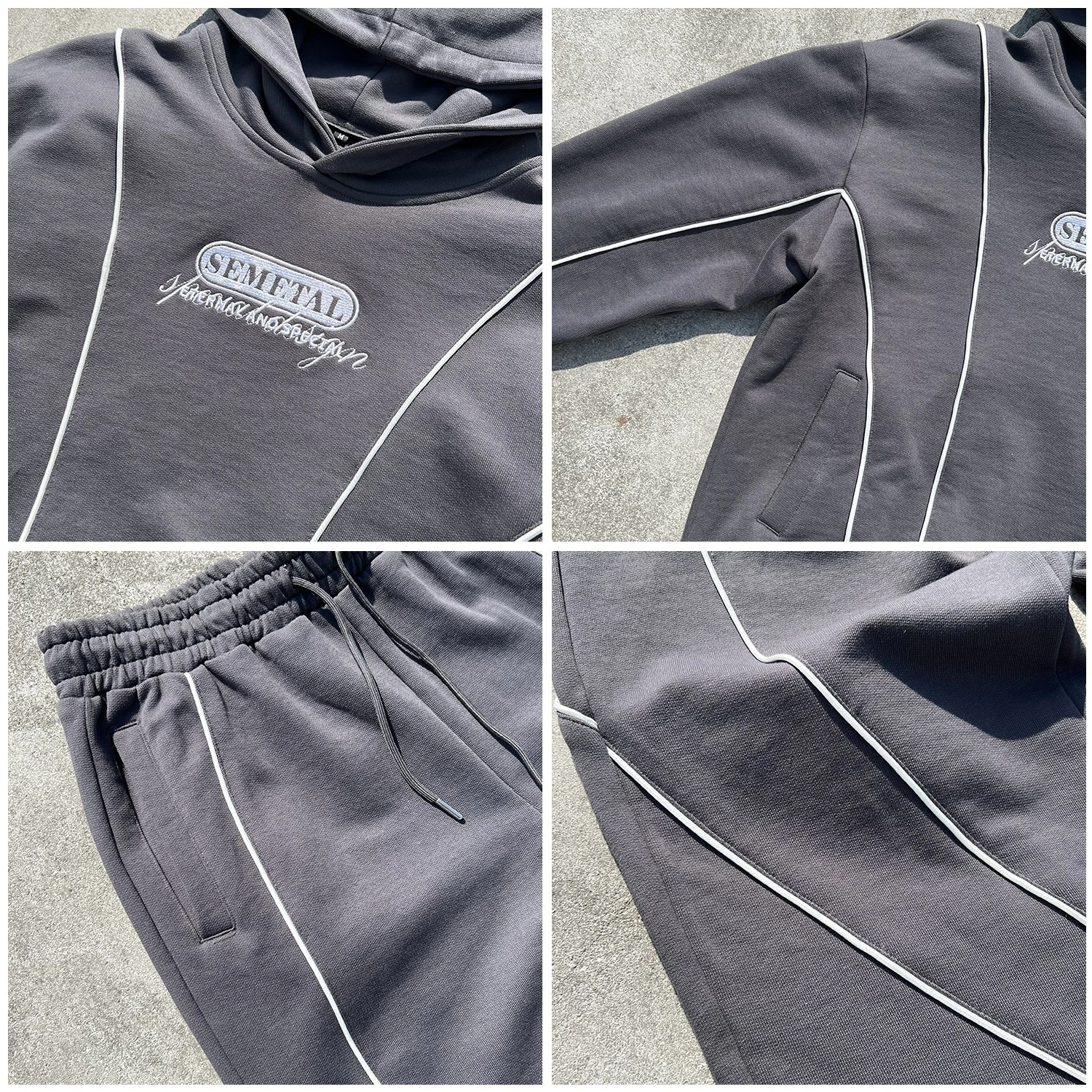 Ensemble de sweats à capuche et pantalons de survêtement QIANSHI en molleton épais, surdimensionnés, avec broderie personnalisée,